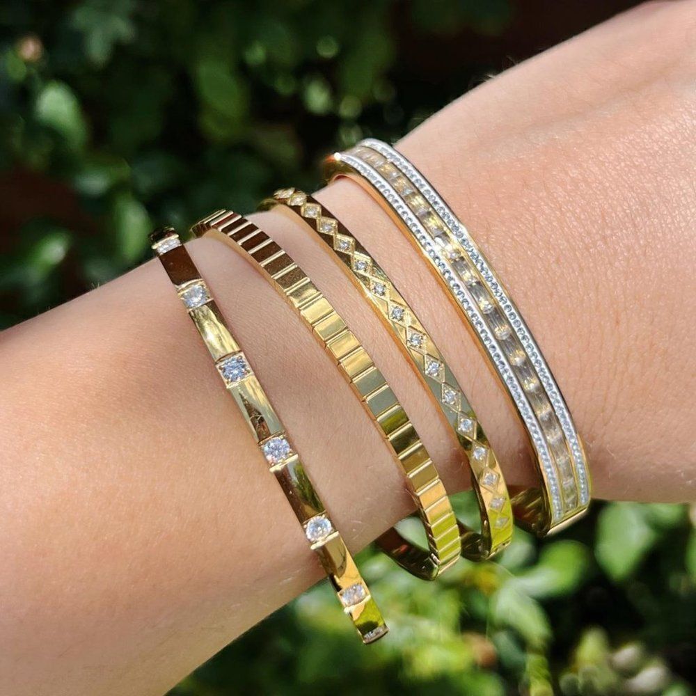 New! “Sky” Gold Inlaid Studded Bracelet - Picture 2 of 2
